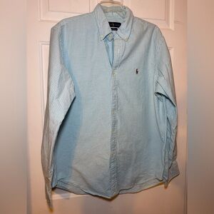 Polo Ralph Lauren Blue White Striped Slim Fit Stretch Oxford Button Dwn Shirt XL